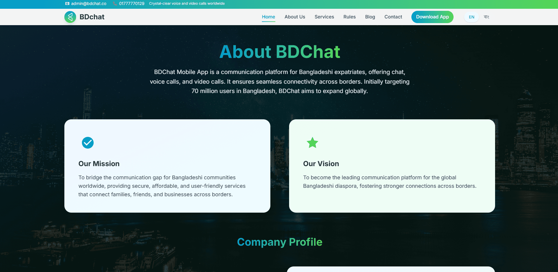 BDChat — Communication Platform full page mockup — Fredocloud Dubai UAE